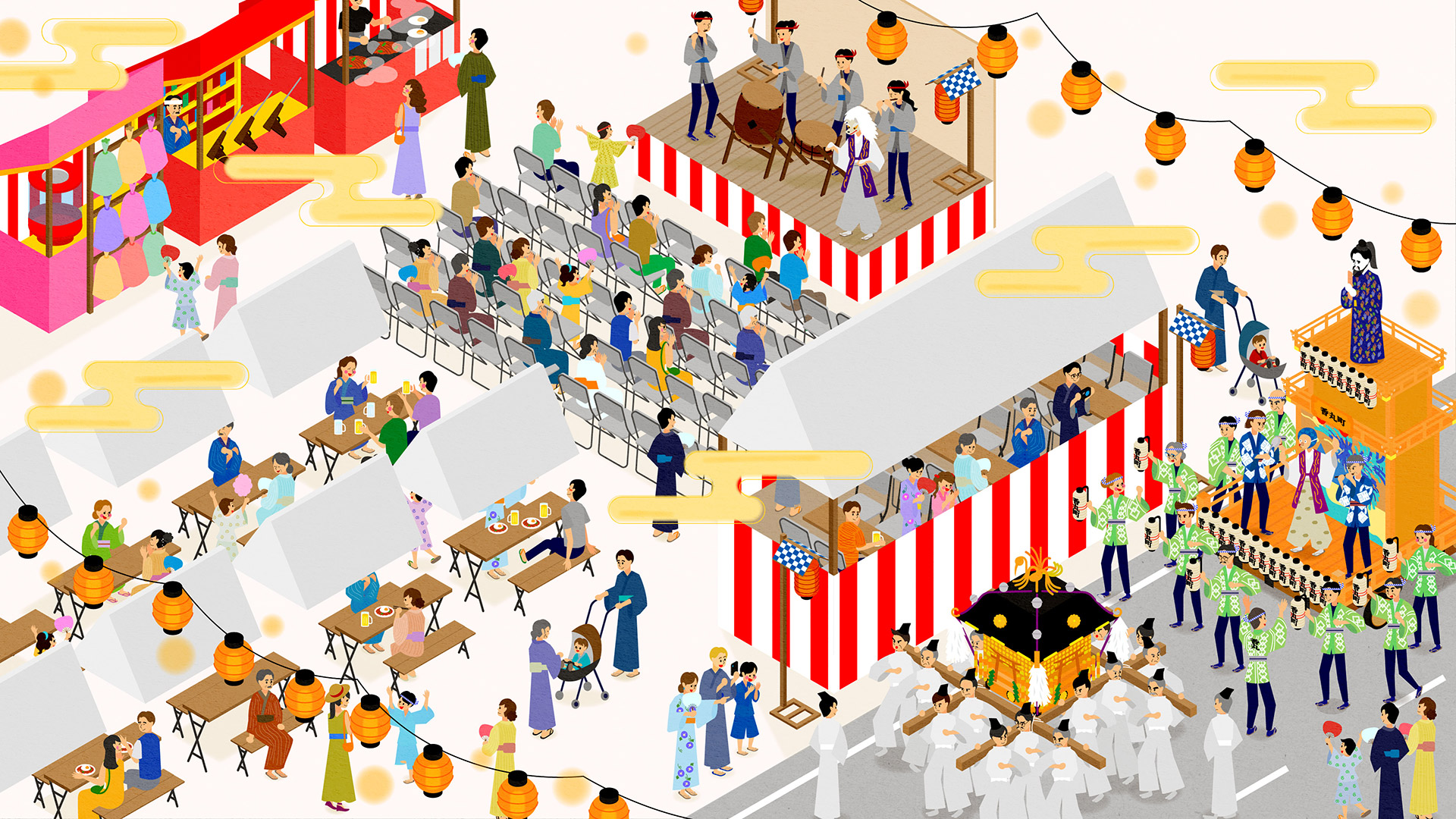 石岡のおまつりのアイソメイラスト